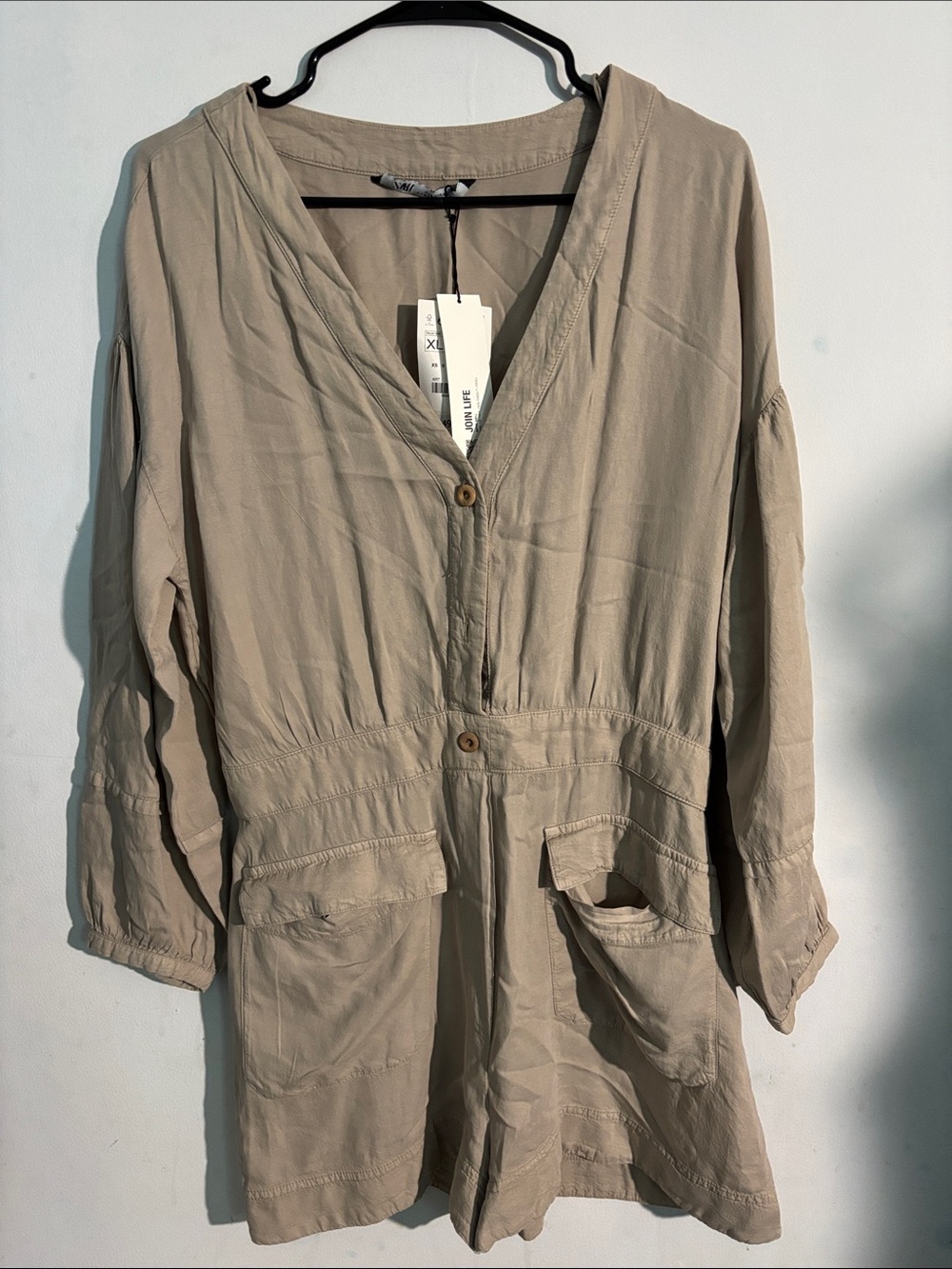 Lightweight Taupe Utility Jacket with Button Front